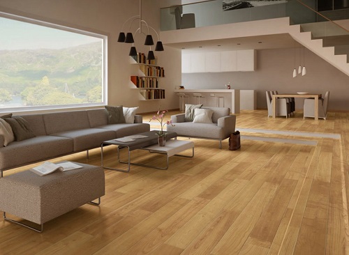 gạch vân gỗ mang lại sự ấm áp cho phòng khách