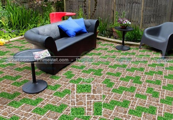 Khu vực ngoại thất được ứng dụng mẫu gạch Prime 2509 họa tiết giả cỏ lẫn sỏi đá bắt mắt Khu vực ngoại thất được ứng dụng mẫu gạch Prime 2509 họa tiết giả cỏ lẫn sỏi đá bắt mắt