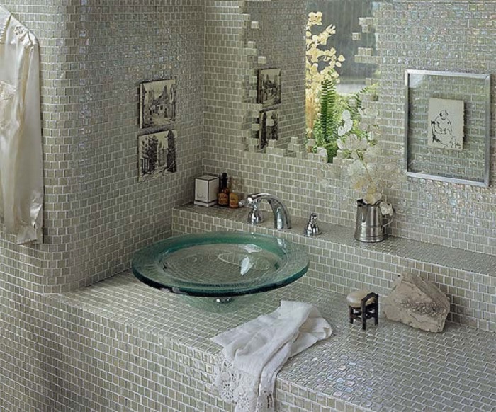 Gạch mosaic trắng ánh kim Gạch mosaic trắng ánh kim