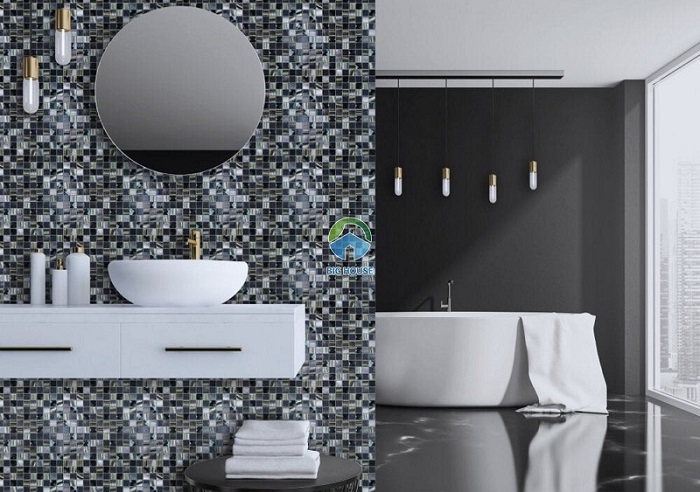 Gạch mosaic thủy tinh màu đen ốp nhà tắm Gạch mosaic thủy tinh màu đen ốp nhà tắm